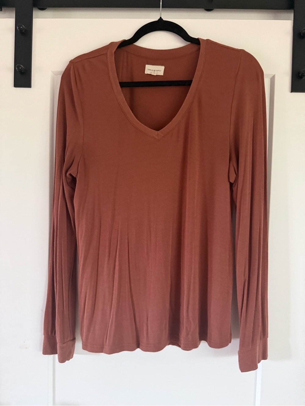 Thread & Supply V-Neck Long Sleeve Top - Rust Brown